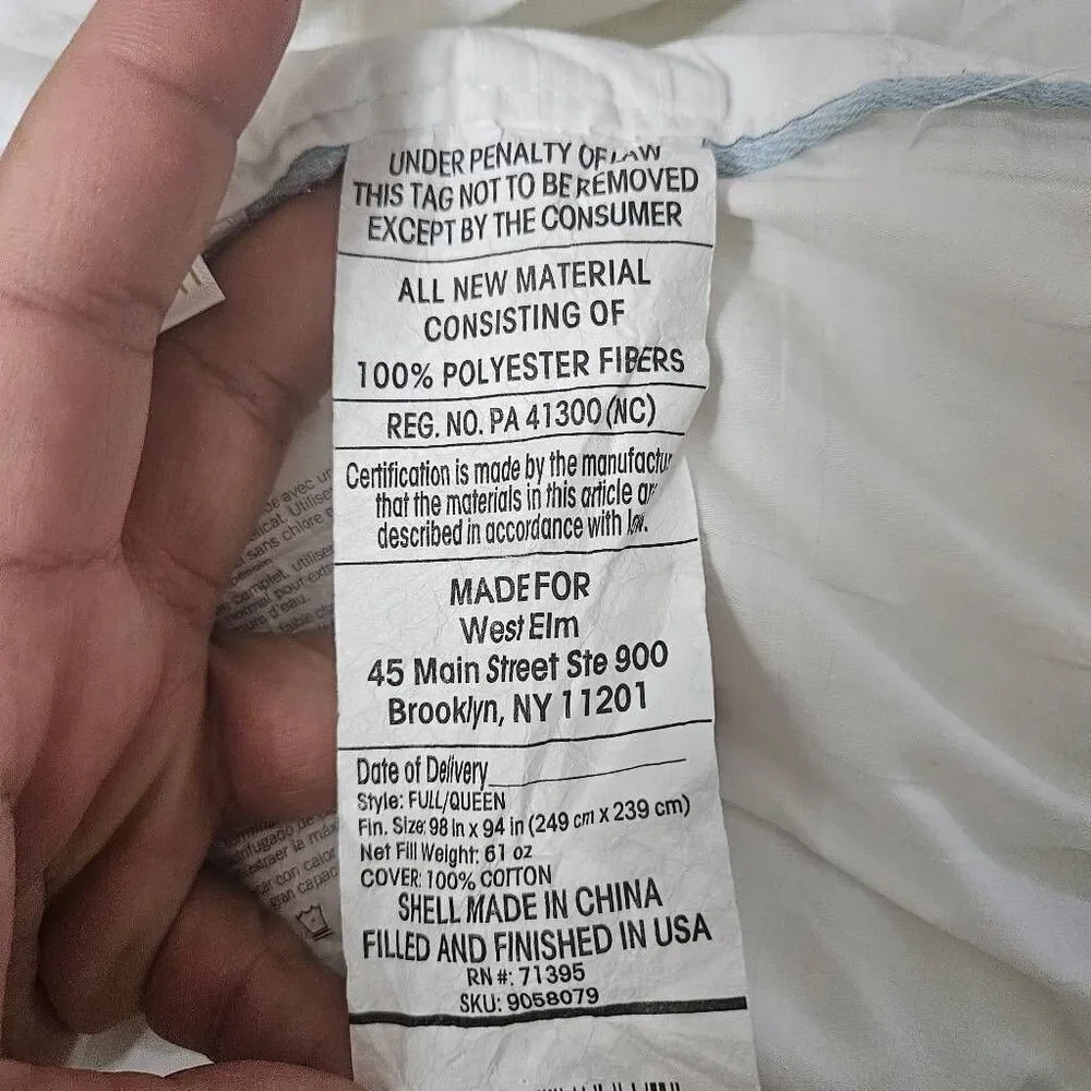West elm duvet insert full/queen size